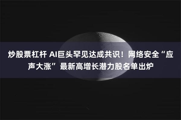 炒股票杠杆 AI巨头罕见达成共识！网络安全“应声大涨” 最新高增长潜力股名单出炉