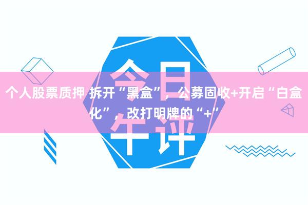 个人股票质押 拆开“黑盒”，公募固收+开启“白盒化”，改打明牌的“+”